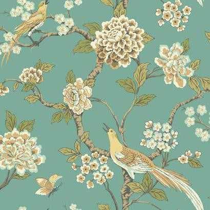 media image for Fanciful Floral Wallpaper in Aqua and Gold by Ashford House for York Wallcoverings 20