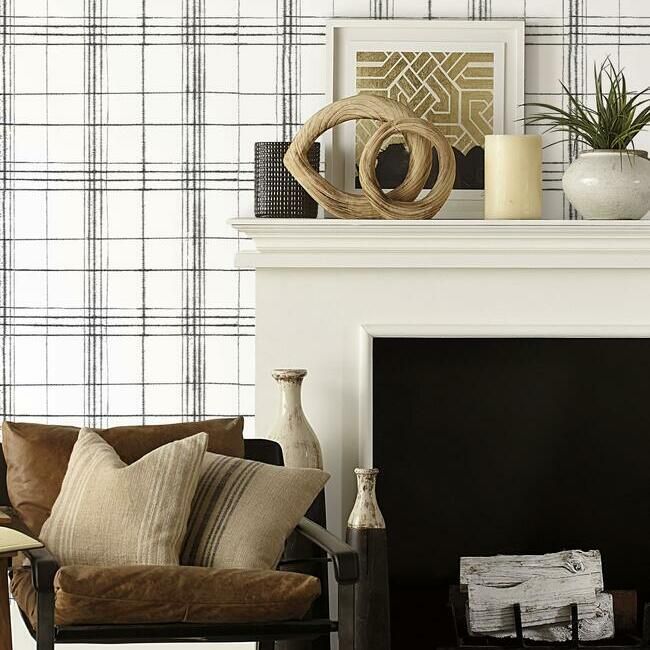 media image for Farmhouse Plaid Wallpaper in Black and White from the Simply Farmhouse Collection by York Wallcoverings 294