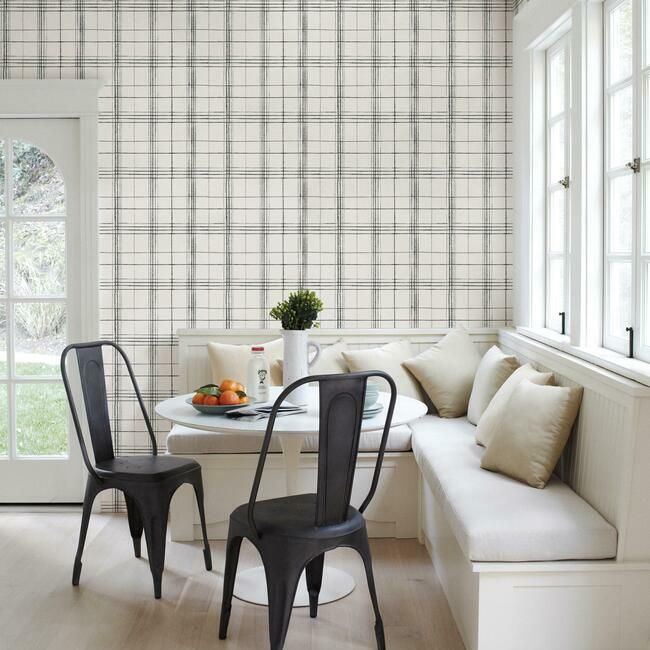media image for Farmhouse Plaid Wallpaper in Black and White from the Simply Farmhouse Collection by York Wallcoverings 239