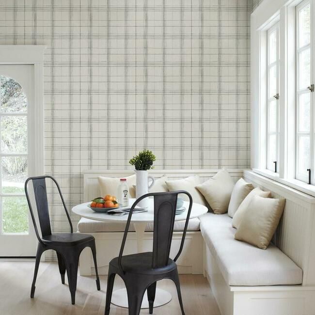 media image for Farmhouse Plaid Wallpaper in Taupe and Charcoal from the Simply Farmhouse Collection by York Wallcoverings 255
