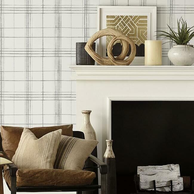 media image for Farmhouse Plaid Wallpaper in Taupe and Charcoal from the Simply Farmhouse Collection by York Wallcoverings 273