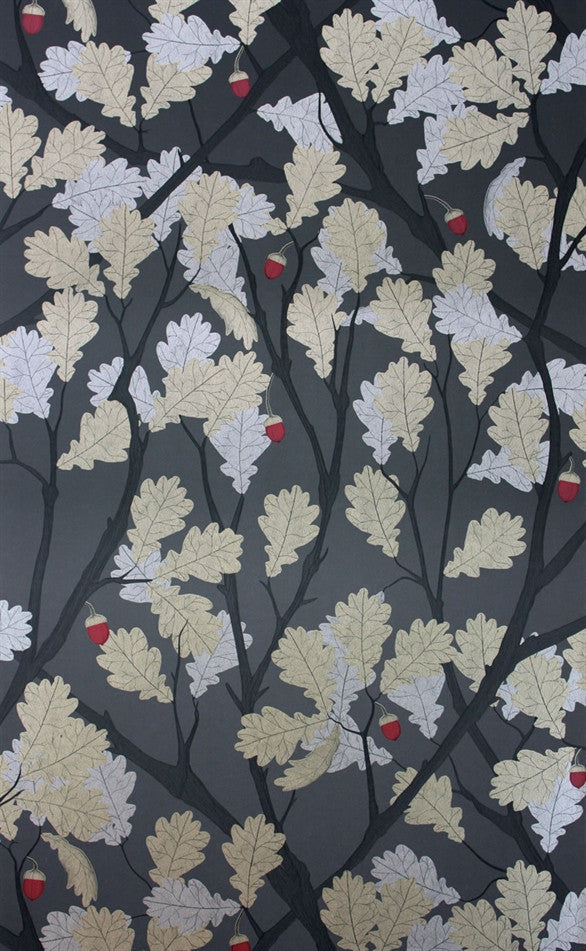 Shop Sample Feuille de Chene Wallpaper in Black and Gilver from the Cabochon Collection by