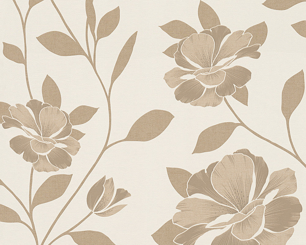 Sample Floral Nature Wallpaper in Brown and Cream design by BD Wall