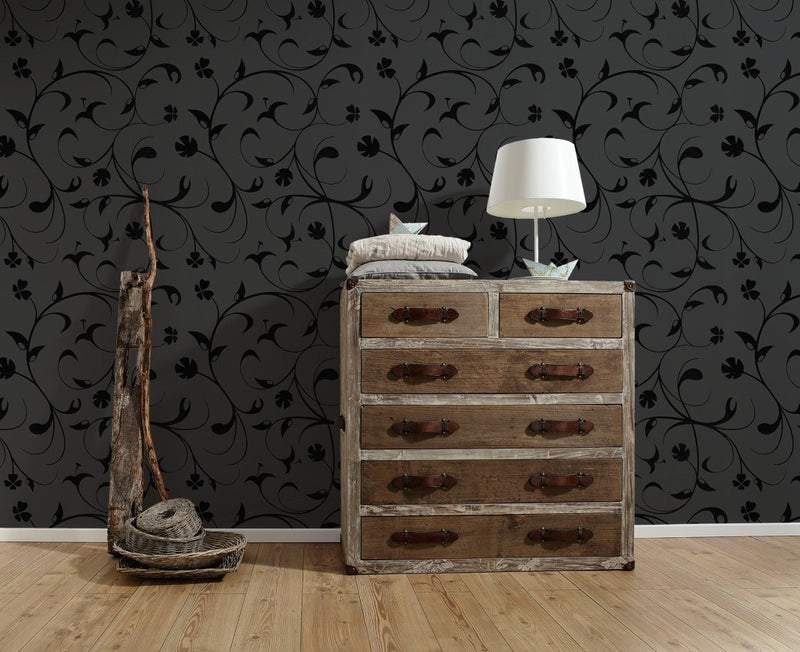 media image for Floral Scrollwork Wallpaper in Black design by BD Wall 235