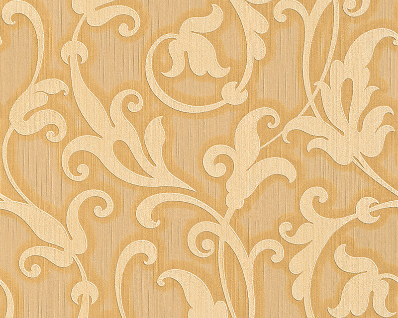 media image for Floral Scrollwork Wallpaper in Cream and Orange design by BD Wall 237