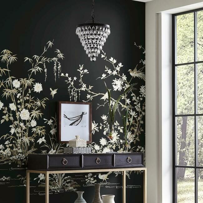 media image for Flowering Vine Chino Wall Mural in Black from the Ronald Redding 24 Karat Collection by York Wallcoverings 265