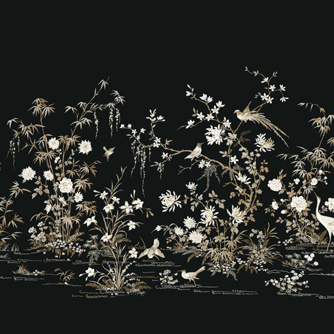 media image for Flowering Vine Chino Wall Mural in Black from the Ronald Redding 24 Karat Collection by York Wallcoverings 215