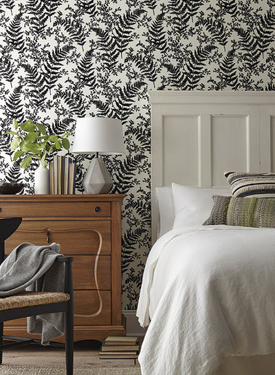 product image of Forest Fern Flock Wallpaper in Black from Magnolia Home Vol. 2 by Joanna Gaines 510