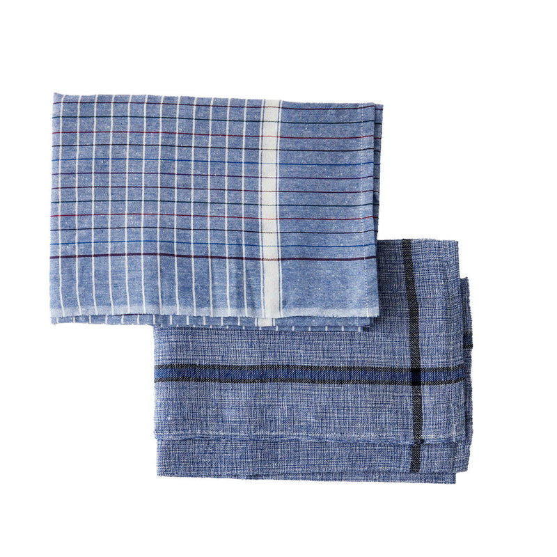 media image for Found Towel With Cross Hatch & Stripe - Set of 2 - Faded Blue 222