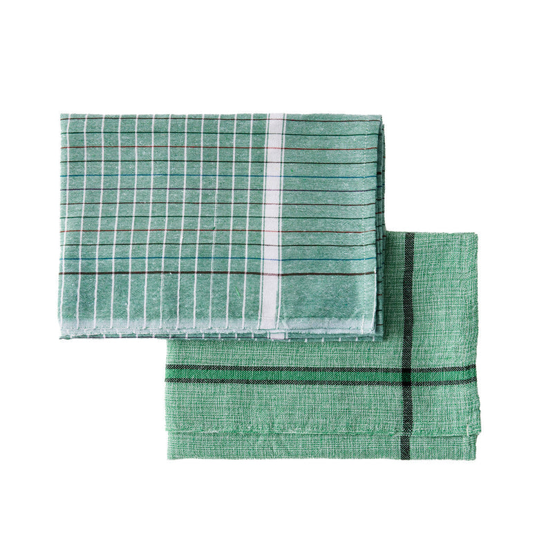 media image for Found Towel With Cross Hatch & Stripe - Set of 2 - Green 273