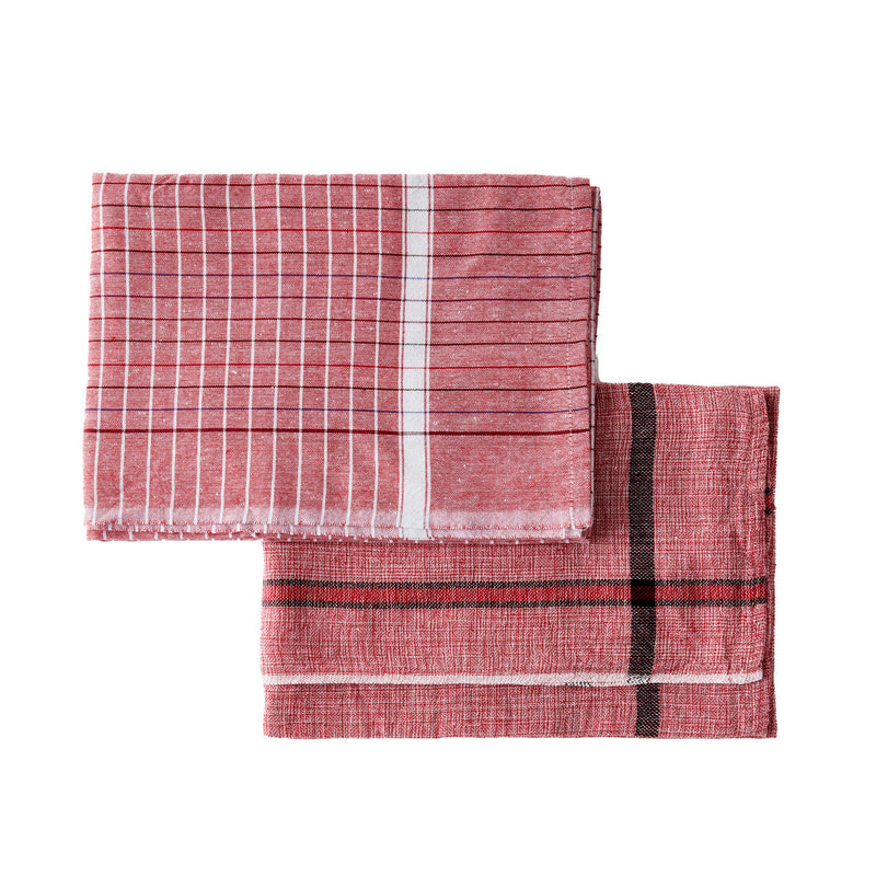 media image for Found Towel With Cross Hatch & Stripe - Set of 2 - Red 298
