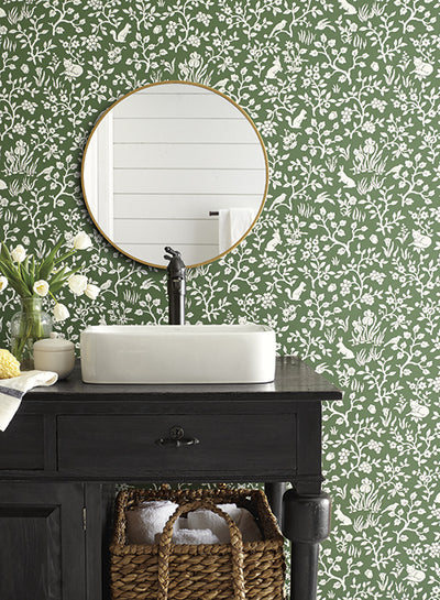 product image of Fox & Hare Wallpaper in Forest Green from Magnolia Home Vol. 2 by Joanna Gaines 514