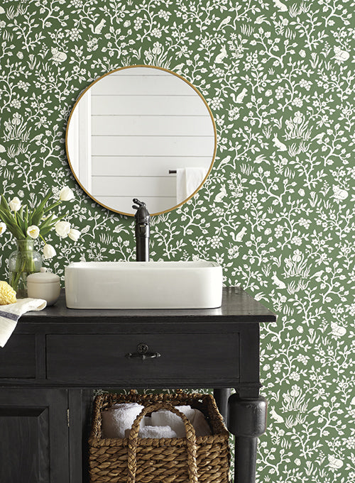 media image for Fox & Hare Wallpaper in Forest Green from Magnolia Home Vol. 2 by Joanna Gaines 249