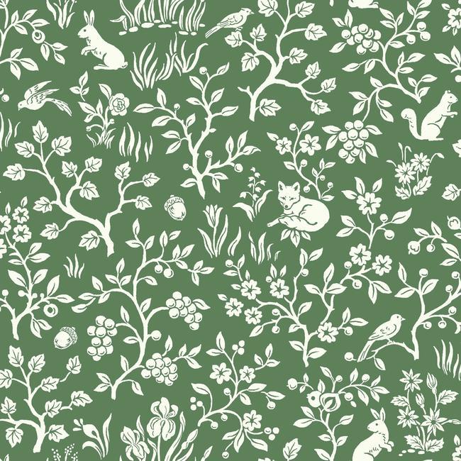 media image for Fox & Hare Wallpaper in Forest Green from Magnolia Home Vol. 2 by Joanna Gaines 232