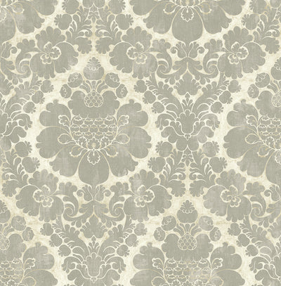 product image of Framed Damask Wallpaper in Warm Silver from the Caspia Collection by Wallquest 513