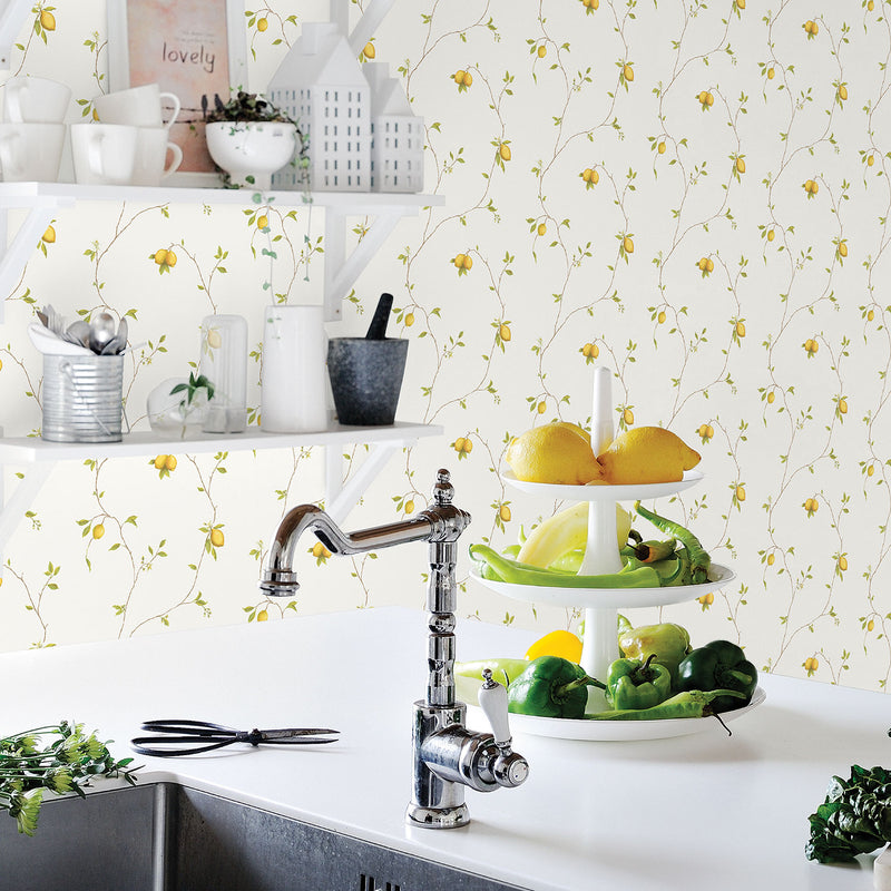 media image for Trailing Lemons Yellow Wallpaper from the Kitchen Recipes Collection by Galerie Wallcoverings 264
