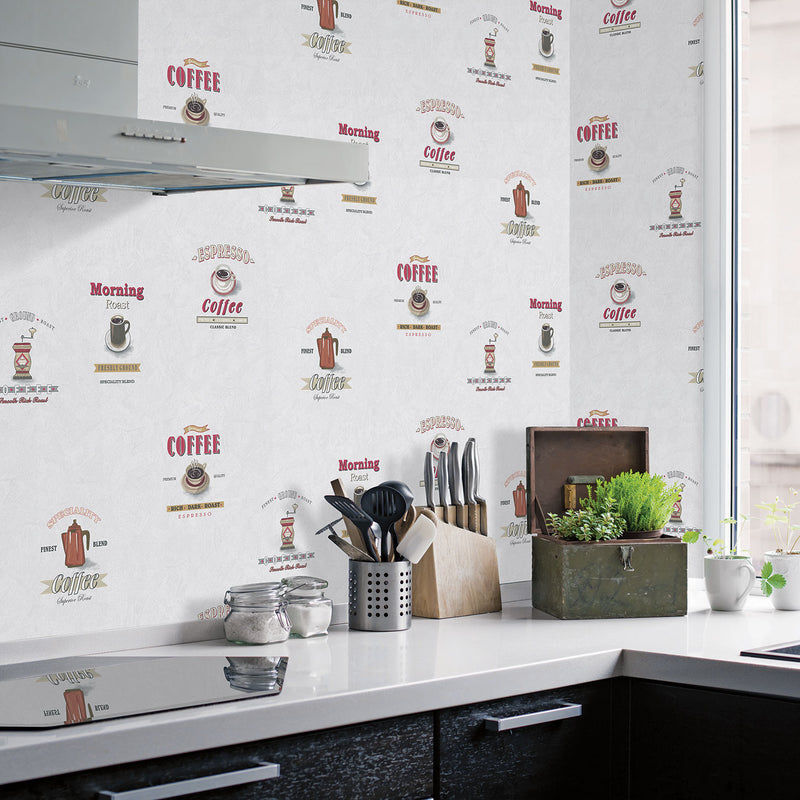 media image for Coffee Café Grey/Red Wallpaper from the Kitchen Recipes Collection by Galerie Wallcoverings 226