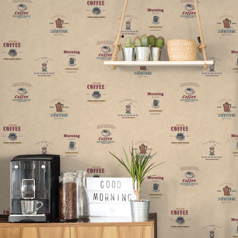 media image for Coffee Café Cream/Red Wallpaper from the Kitchen Recipes Collection by Galerie Wallcoverings 242