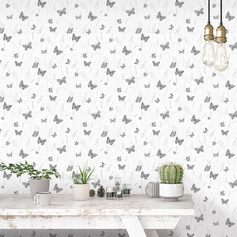 media image for Meadow Butterfly Grey/Black Wallpaper from the Kitchen Recipes Collection by Galerie Wallcoverings 228