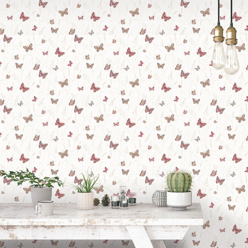 media image for Meadow Butterfly Red/Cream Wallpaper from the Kitchen Recipes Collection by Galerie Wallcoverings 21