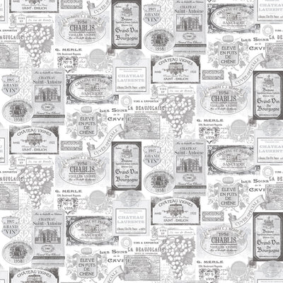 product image for Wine Labels Black/Grey Wallpaper from the Kitchen Recipes Collection by Galerie Wallcoverings 28