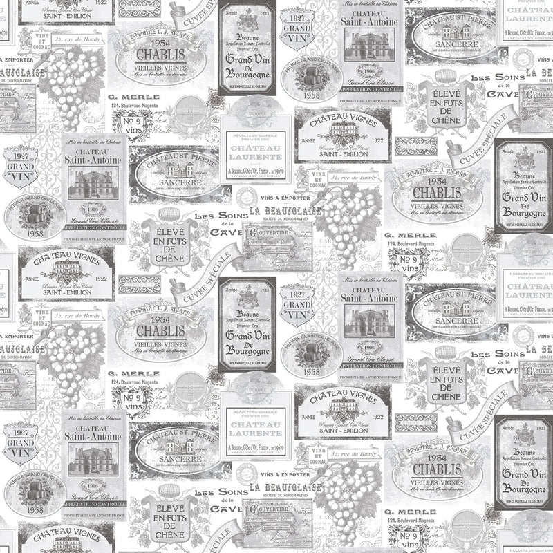 media image for Wine Labels Black/Grey Wallpaper from the Kitchen Recipes Collection by Galerie Wallcoverings 248
