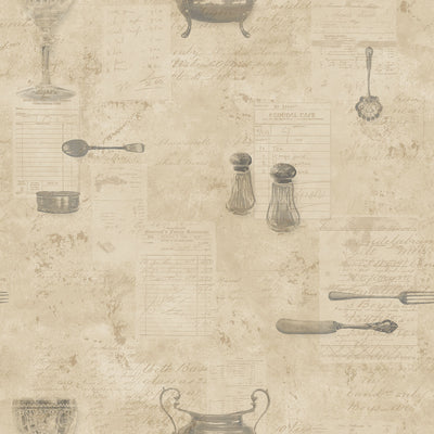 product image for Café Utensils Beige/Grey Wallpaper from the Kitchen Recipes Collection by Galerie Wallcoverings 95