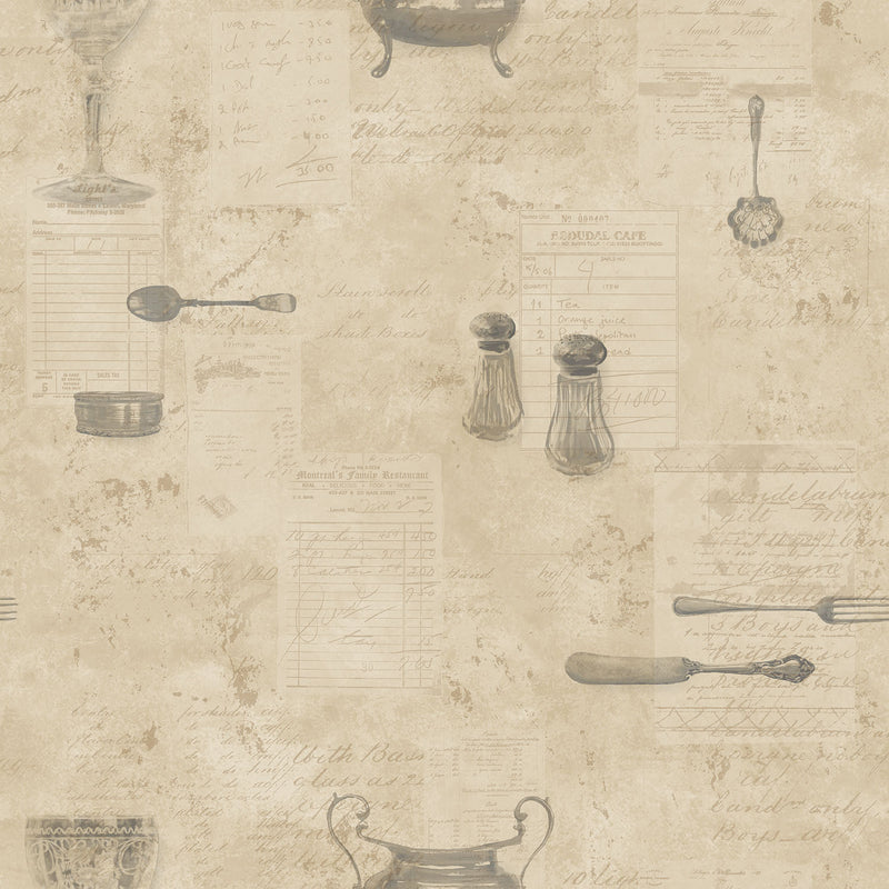 media image for Café Utensils Beige/Grey Wallpaper from the Kitchen Recipes Collection by Galerie Wallcoverings 241
