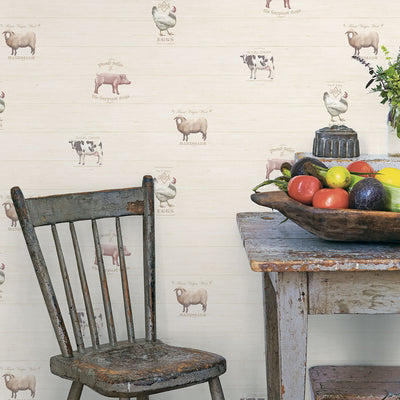 product image for Farmyard Animals Beige/White Wallpaper from the Kitchen Recipes Collection by Galerie Wallcoverings 29