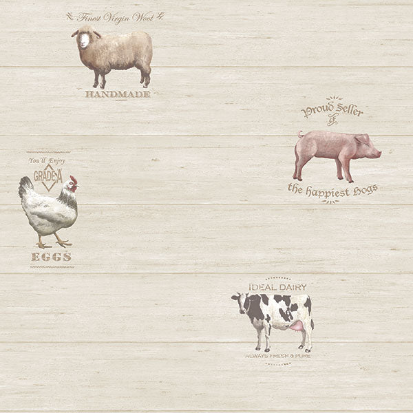 media image for Farmyard Animals Beige/White Wallpaper from the Kitchen Recipes Collection by Galerie Wallcoverings 214