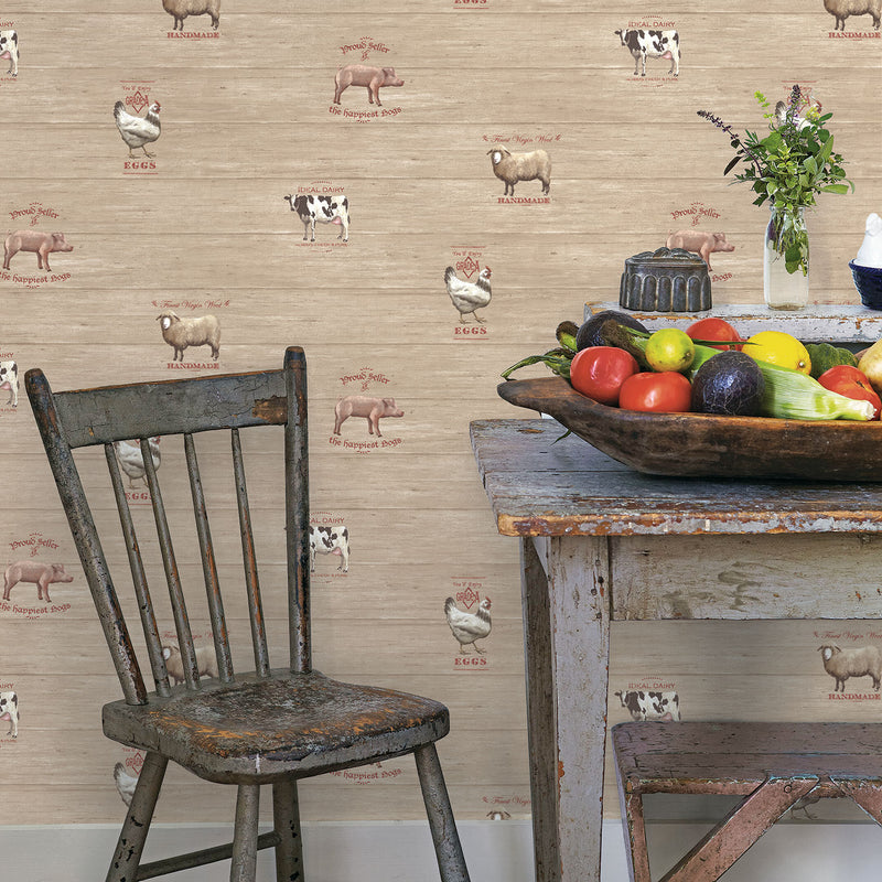 media image for Farmyard Animals Beige Wallpaper from the Kitchen Recipes Collection by Galerie Wallcoverings 228