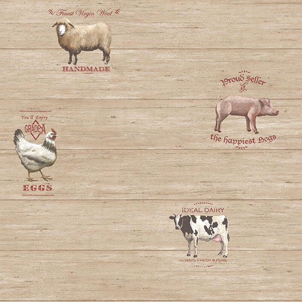 media image for Farmyard Animals Beige Wallpaper from the Kitchen Recipes Collection by Galerie Wallcoverings 291