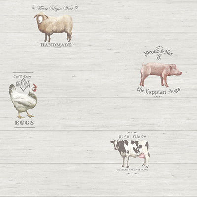 product image of Farmyard Animals Cream/White Wallpaper from the Kitchen Recipes Collection by Galerie Wallcoverings 535
