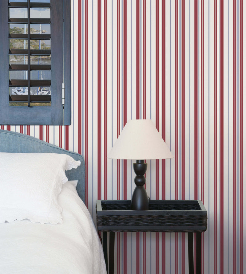 media image for Two Colour Stripe Red/Navy Wallpaper from the Deauville 2 Collection by Galerie Wallcoverings 240