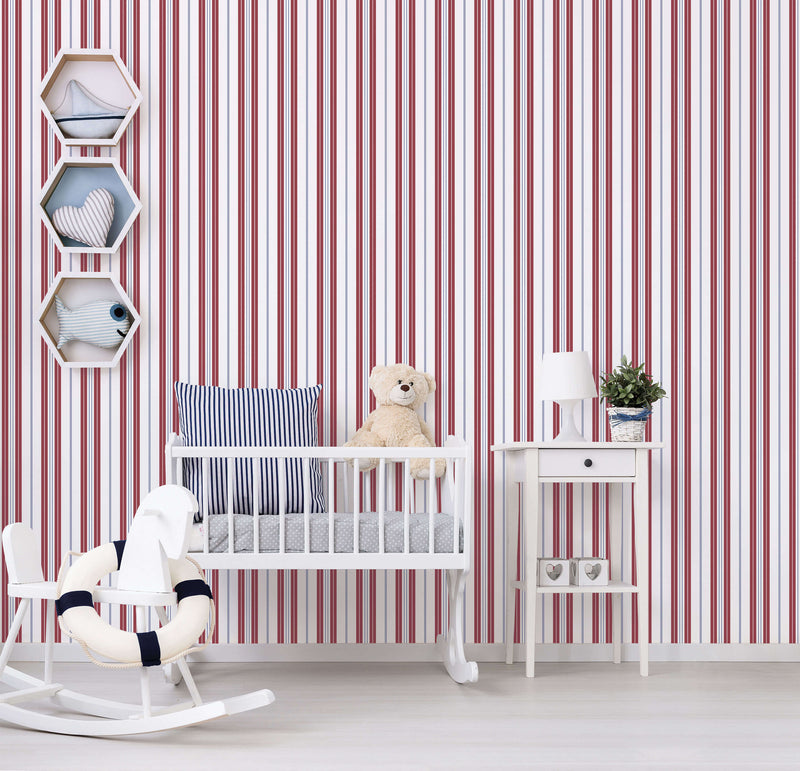 media image for Two Colour Stripe Red/Navy Wallpaper from the Deauville 2 Collection by Galerie Wallcoverings 226