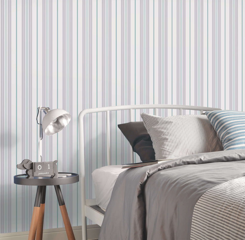 media image for Two Colour Stripe Green/Grey Wallpaper from the Deauville 2 Collection by Galerie Wallcoverings 256