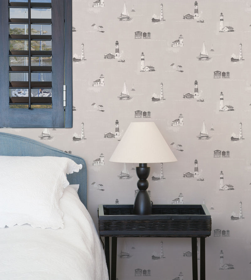 media image for Beach Huts Taupe Wallpaper from the Deauville 2 Collection by Galerie Wallcoverings 287