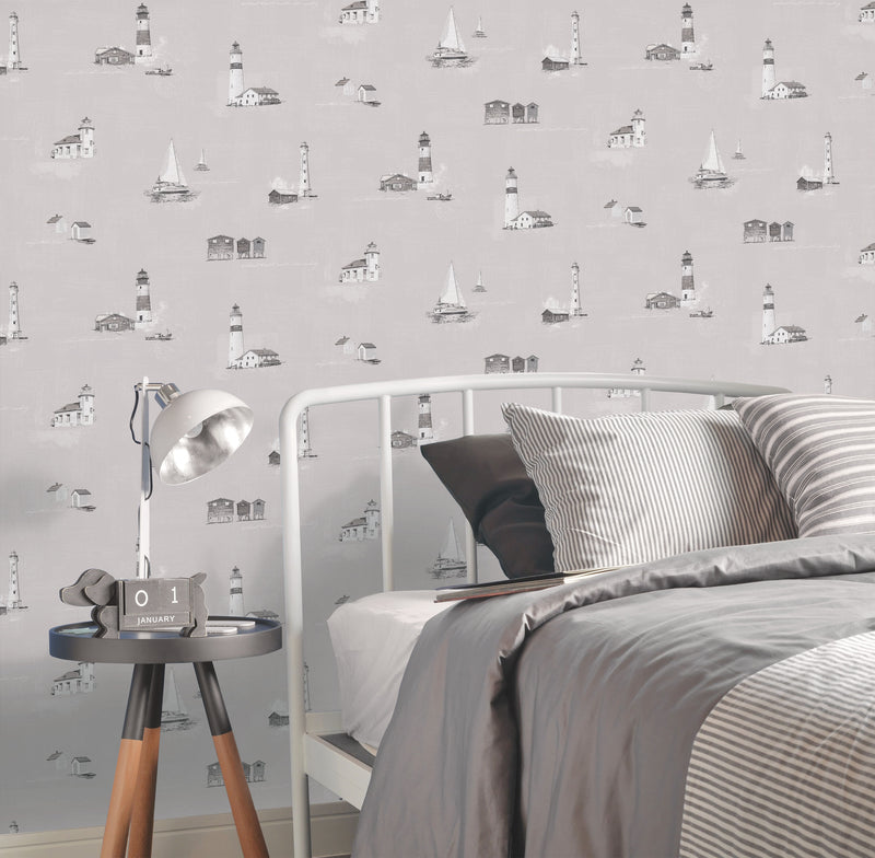 media image for Beach Huts Taupe Wallpaper from the Deauville 2 Collection by Galerie Wallcoverings 221