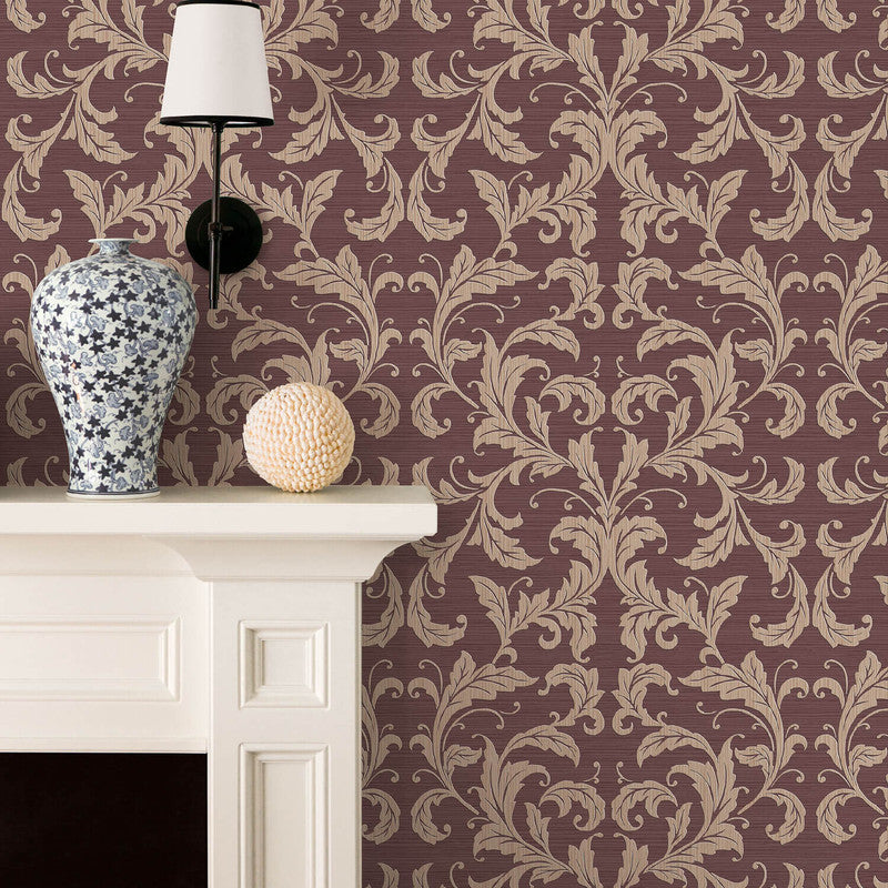 media image for Nordic Elements Damask Wallpaper in Red/Neutrals 226