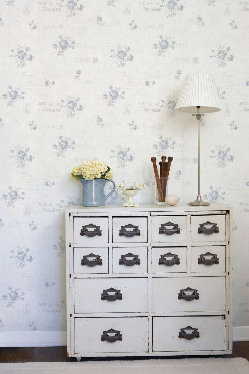 media image for Calligraphy Blue Wallpaper from the Vintage Roses Collection by Galerie Wallcoverings 295