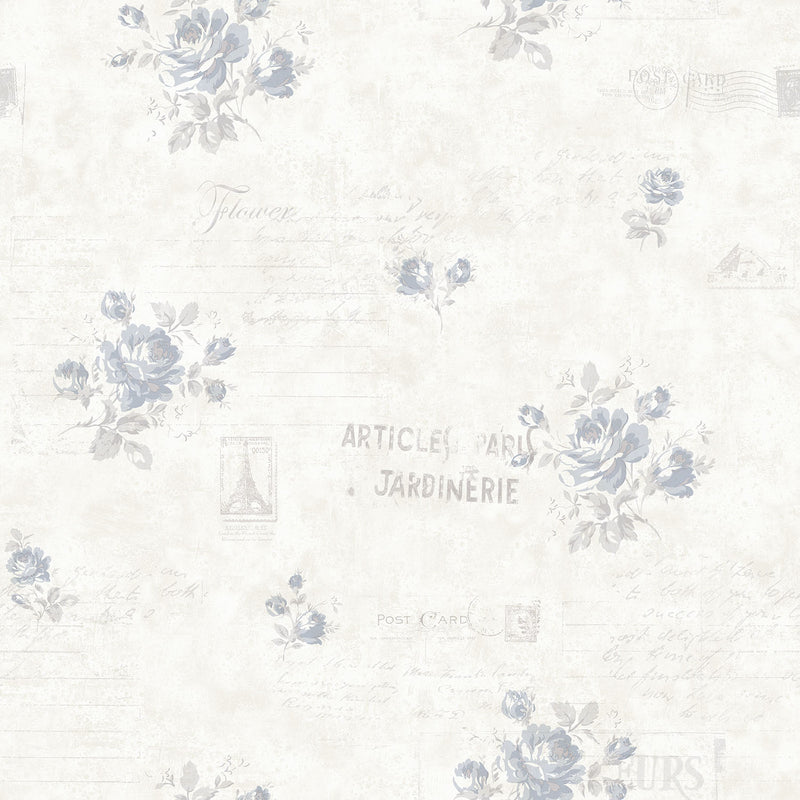 media image for Calligraphy Blue Wallpaper from the Vintage Roses Collection by Galerie Wallcoverings 245
