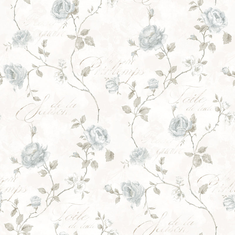 media image for Calligraphy Rose Blue Wallpaper from the Vintage Roses Collection by Galerie Wallcoverings 294