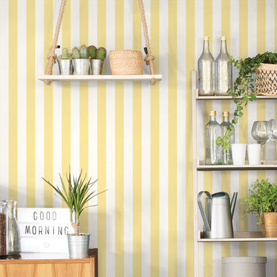 product image for Awning Stripe Yellow/White Wallpaper from the Just Kitchens Collection by Galerie Wallcoverings 2