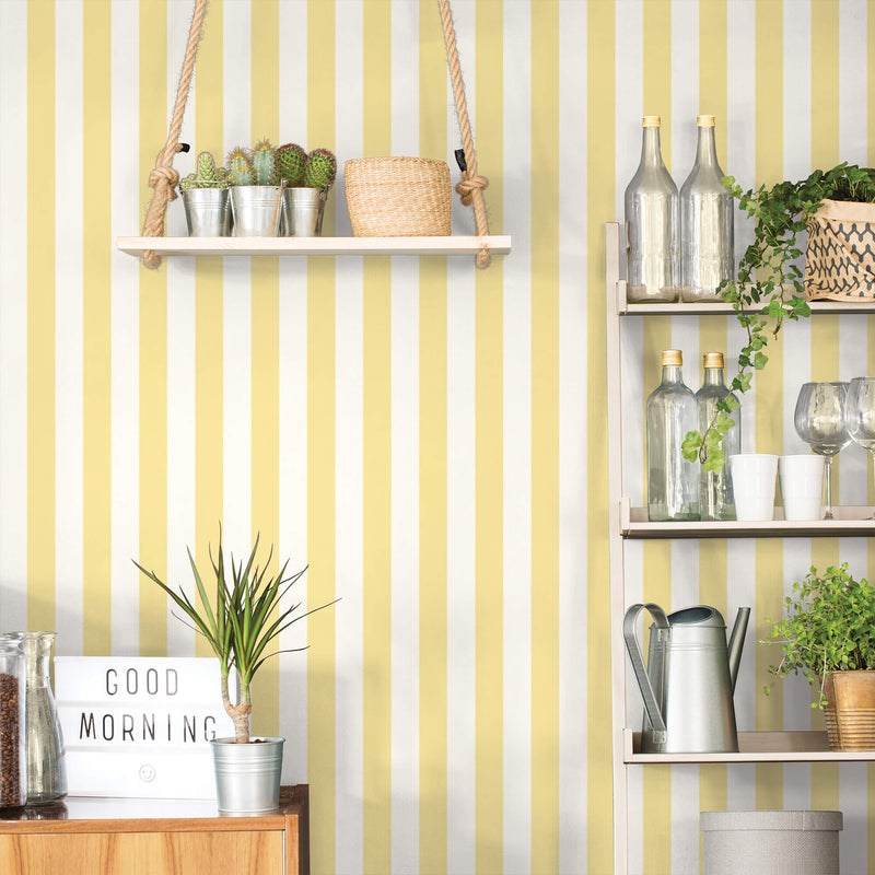 media image for Awning Stripe Yellow/White Wallpaper from the Just Kitchens Collection by Galerie Wallcoverings 228