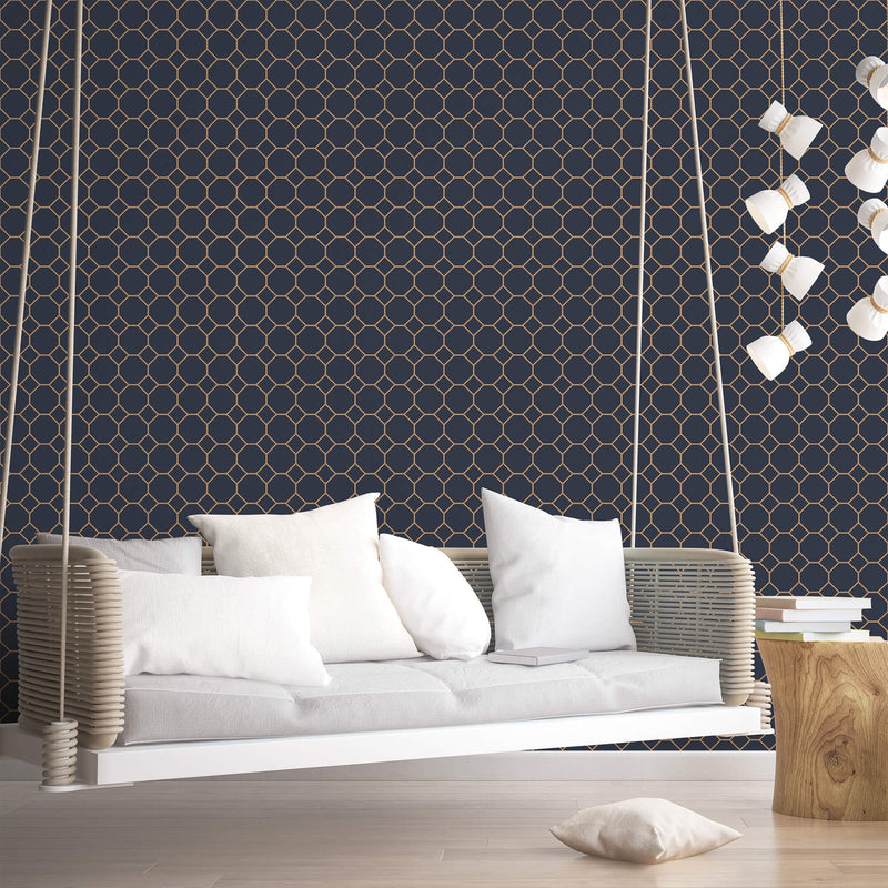 media image for Bee Hive Navy/Gold Wallpaper from the Just Kitchens Collection by Galerie Wallcoverings 266