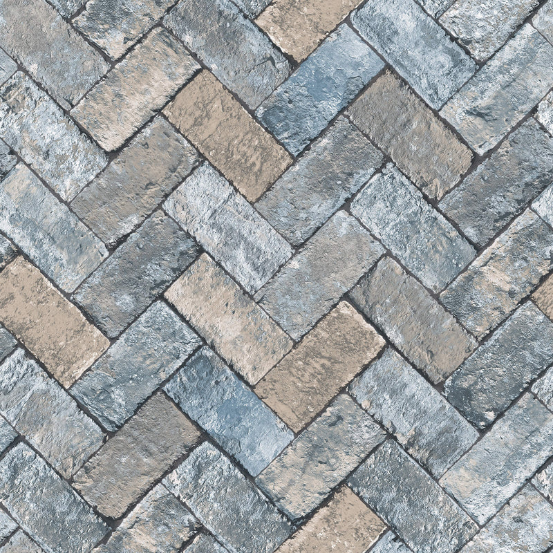 media image for Herringbone Brick Blues/Taupe Wallpaper from the Just Kitchens Collection by Galerie Wallcoverings 288