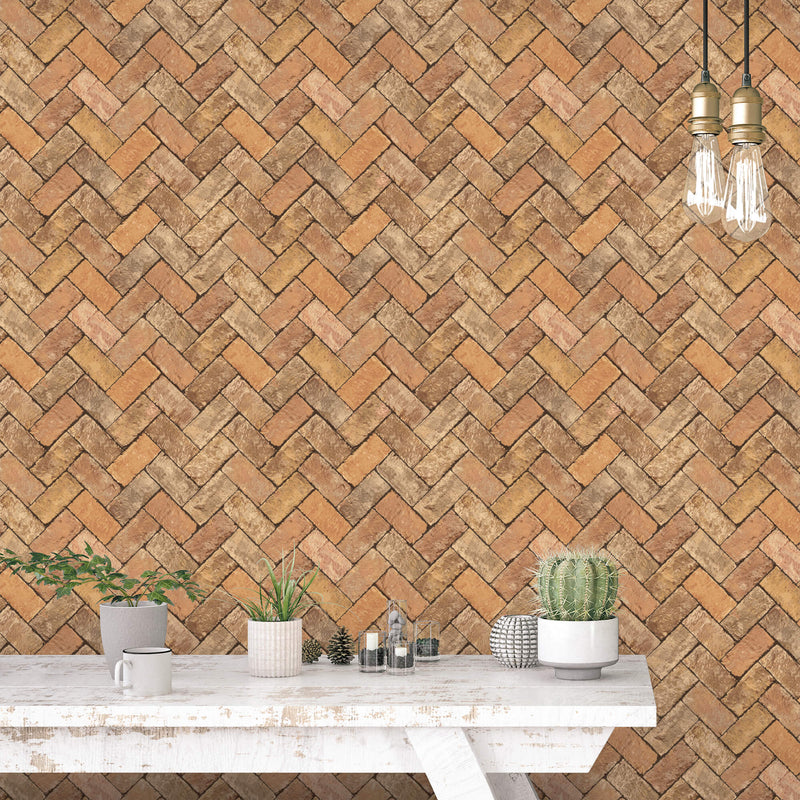 media image for Herringbone Brick Orange/Brown Wallpaper from the Just Kitchens Collection by Galerie Wallcoverings 218