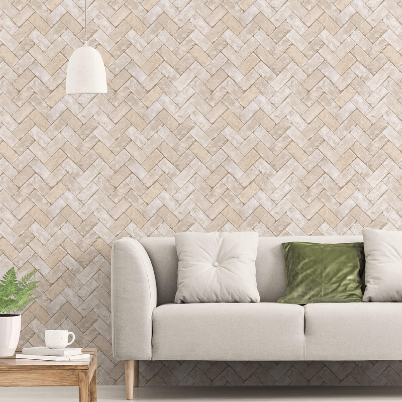 media image for Herringbone Brick Beige/Grey Wallpaper from the Just Kitchens Collection by Galerie Wallcoverings 264