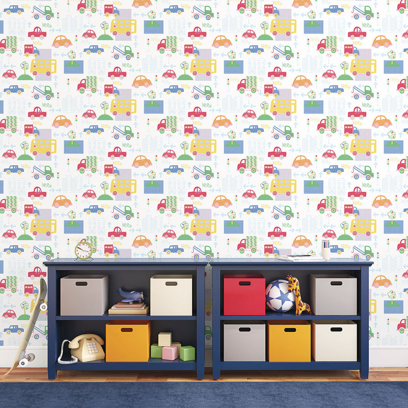 media image for Beep Beep Blue/Red Wallpaper from the Just 4 Kids 2 Collection by Galerie Wallcoverings 293