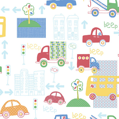 product image of Beep Beep Blue/Red Wallpaper from the Just 4 Kids 2 Collection by Galerie Wallcoverings 566